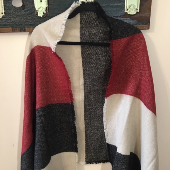 2/$25 Just Cozy Red Black and White Colour Block Scarf - Picture 3 of 9